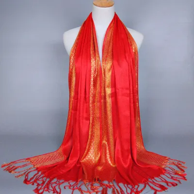 Women Vintage Color Blocking Tassels Design Cotton Plaid Scarf