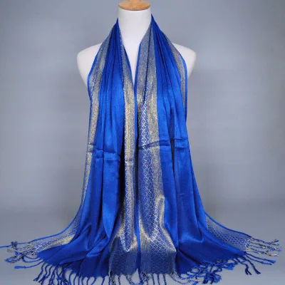 Women Vintage Color Blocking Tassels Design Cotton Plaid Scarf