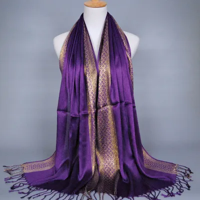 Women Vintage Color Blocking Tassels Design Cotton Plaid Scarf
