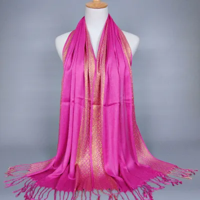 Women Vintage Color Blocking Tassels Design Cotton Plaid Scarf