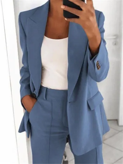 Women Autumn Casual Office Work Lapel Solid Color Long Sleeve Blazer Slim Fit