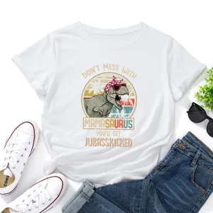 Women Casual Loose Round Neck Short Sleeve Colored Graphic Printed T-shirt