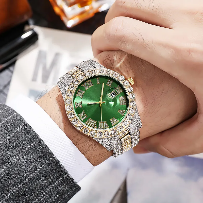 Men Business Rhinestone Steel Band Quartz Watch