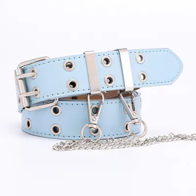 Women Punk Chain Design Solid Color All-match PU Belt