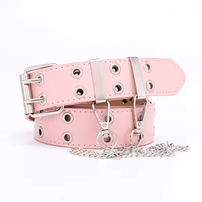Women Punk Chain Design Solid Color All-match PU Belt