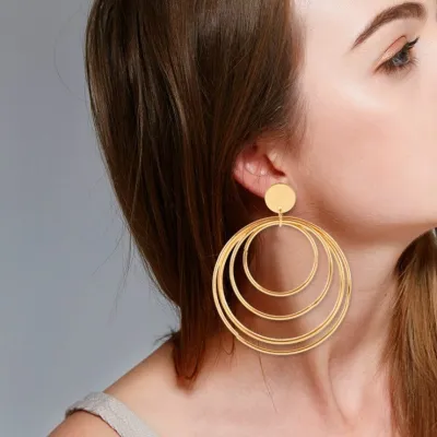 Exaggerated Multilayer Ring Design Alloy Hoop Earrings