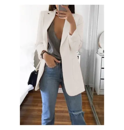 Women Office Elegant Long Sleeve Solid Color Lapel Blazer