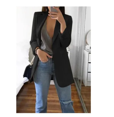 Women Office Elegant Long Sleeve Solid Color Lapel Blazer