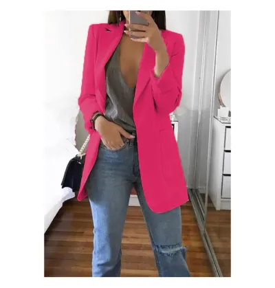 Women Office Elegant Long Sleeve Solid Color Lapel Blazer