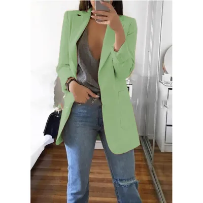 Women Office Elegant Long Sleeve Solid Color Lapel Blazer