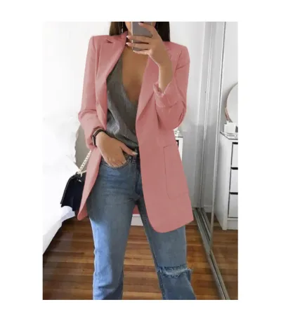 Women Office Elegant Long Sleeve Solid Color Lapel Blazer