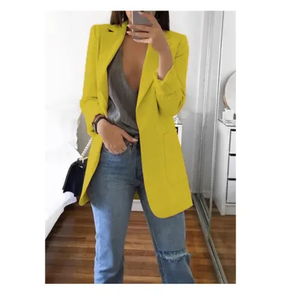 Women Office Elegant Long Sleeve Solid Color Lapel Blazer