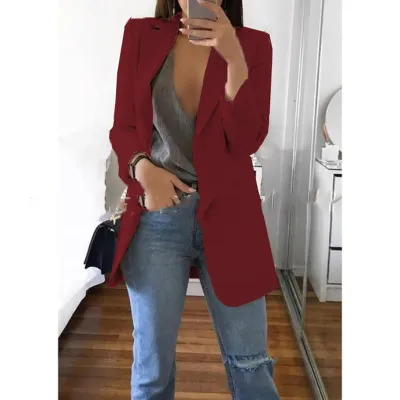 Women Office Elegant Long Sleeve Solid Color Lapel Blazer