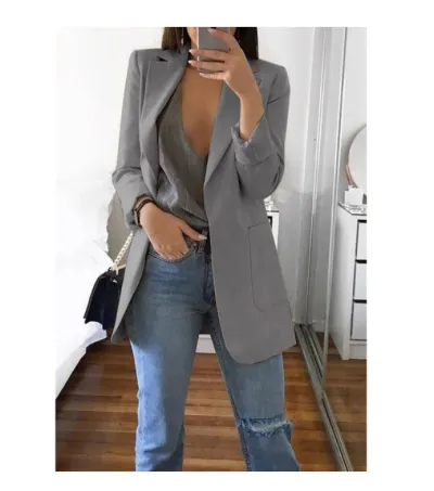 Women Office Elegant Long Sleeve Solid Color Lapel Blazer