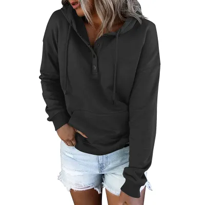 Women Casual Sweet Long Sleeve Loose Pocket V Neck Hoodie Cardigan