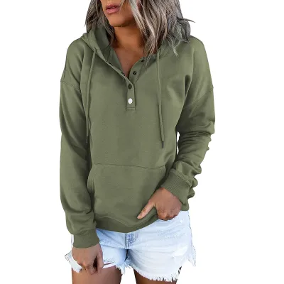Women Casual Sweet Long Sleeve Loose Pocket V Neck Hoodie Cardigan