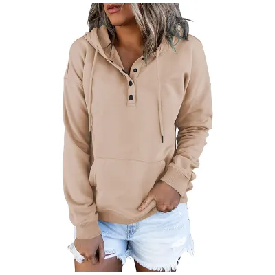 Women Casual Sweet Long Sleeve Loose Pocket V Neck Hoodie Cardigan