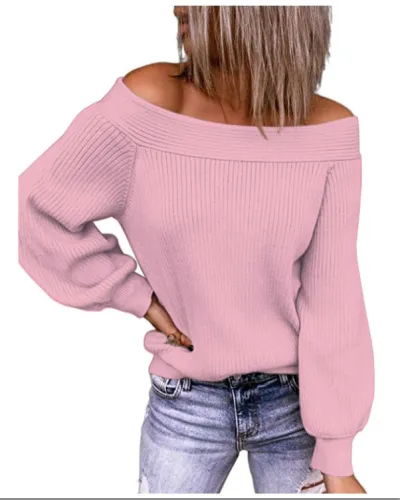 Women Casual Off-the-shoulder Loose Knit Pullover Sweater