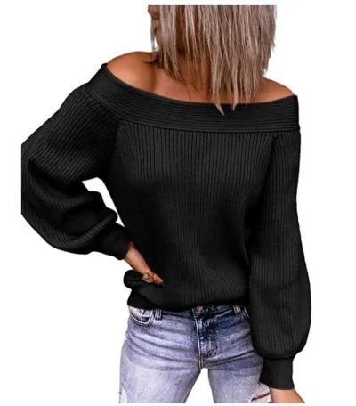 Women Casual Off-the-shoulder Loose Knit Pullover Sweater