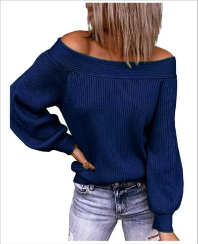 Women Casual Off-the-shoulder Loose Knit Pullover Sweater