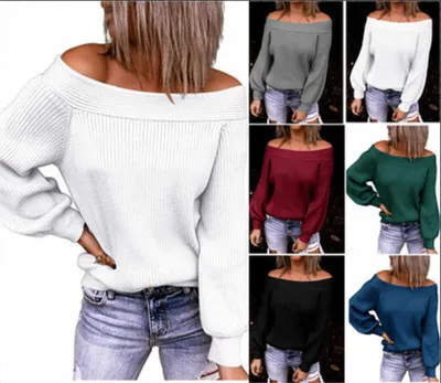 Women Casual Off-the-shoulder Loose Knit Pullover Sweater