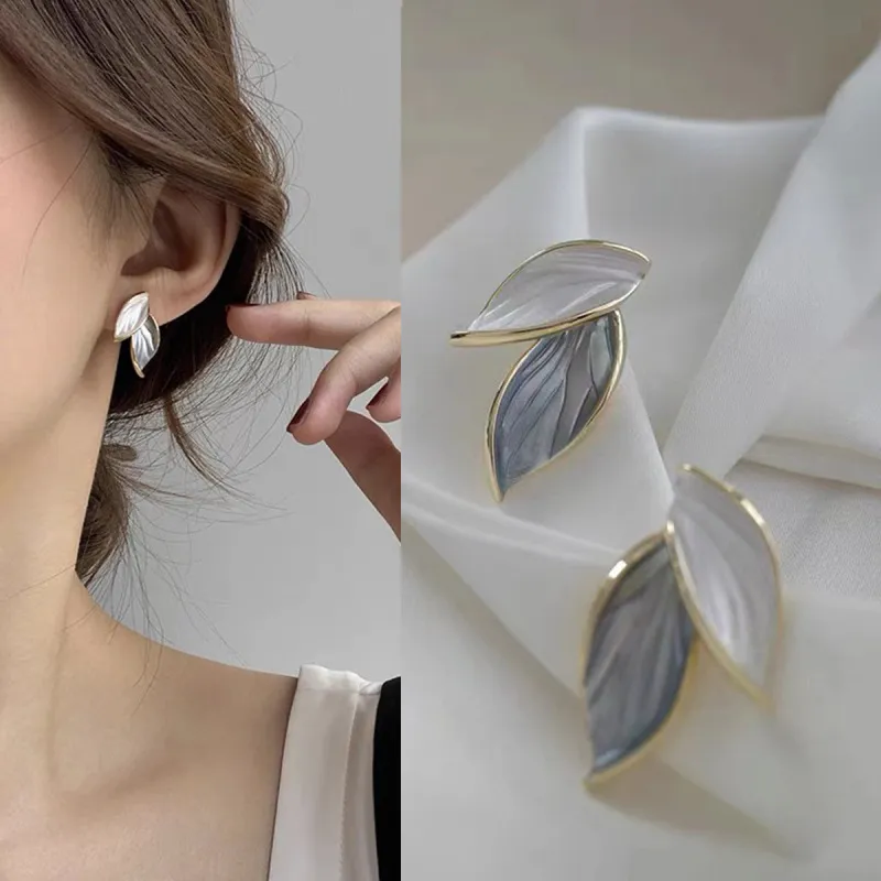 Simple Leaf Shape Design Alloy Stud Earrings for Women