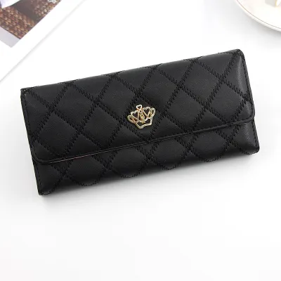 Women Casual Stitching Clamshell Design Solid Color PU Leather Purse 3 Fold