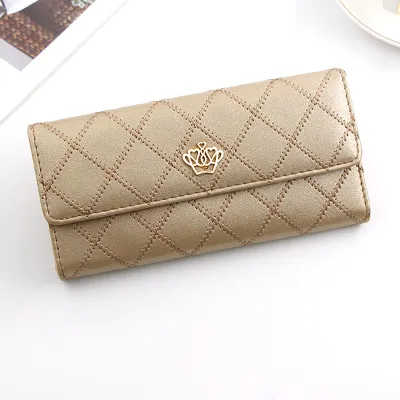 Women Casual Stitching Clamshell Design Solid Color PU Leather Purse 3 Fold