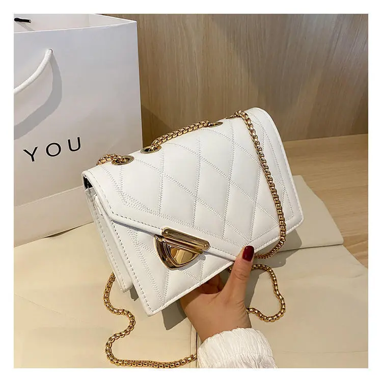 Women Vintage Chain Clamshell Quilted Crossbody Bag Small Square