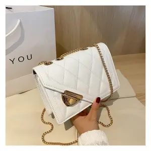 Women Vintage Chain Clamshell Quilted Crossbody Bag Small Square