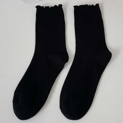 Women Simple Stringy Selvedge Design Solid Color Breathable Cotton Socks