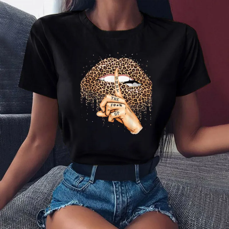Women Casual Leopard Graphic Printed Short-sleeved Loose T-shirt