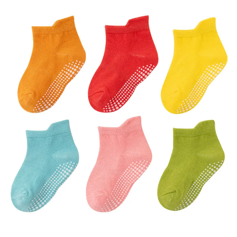 6pairs/set Kids Simple Solid Color Non-slip Cotton Socks Unisex Short Barrel