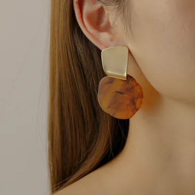 Creative Irregular Geometric Pendant Ink Pattern Resin Stud Earrings