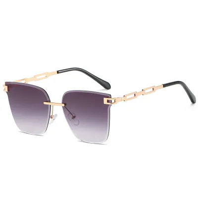 Unisex Chic Rimless Metal Hollow Out Design Square Sunglasses