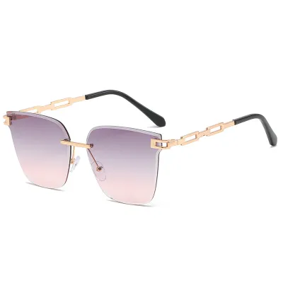 Unisex Chic Rimless Metal Hollow Out Design Square Sunglasses
