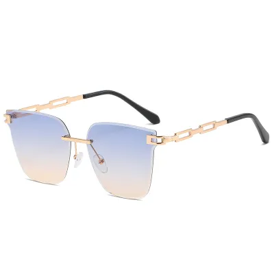 Unisex Chic Rimless Metal Hollow Out Design Square Sunglasses