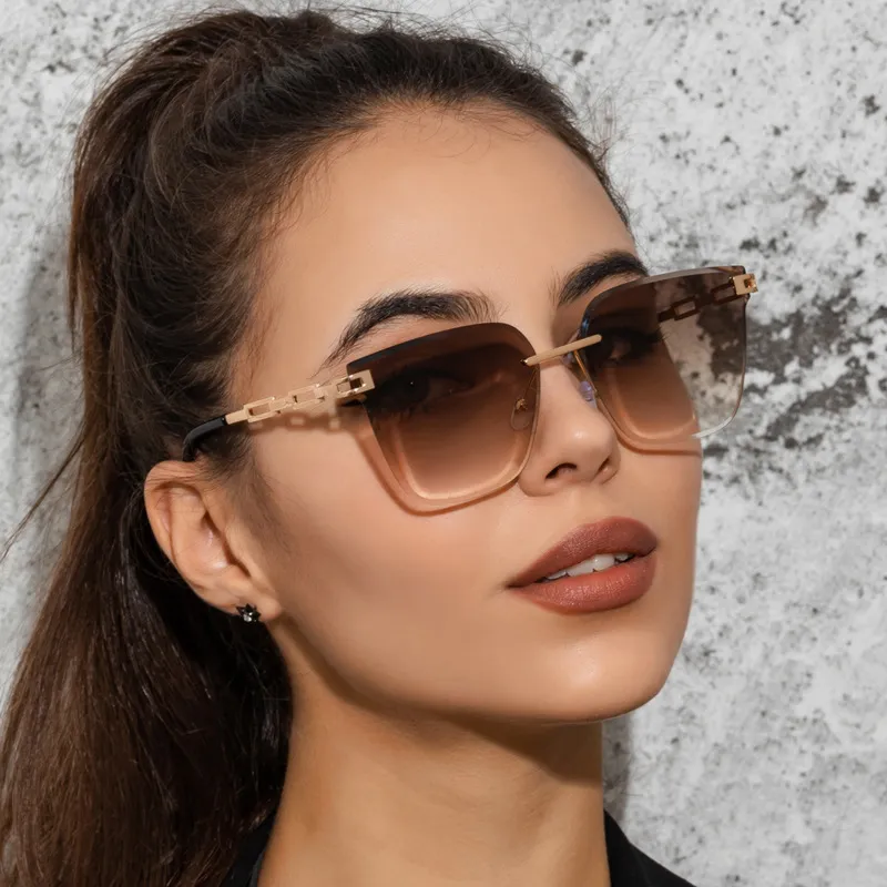 Unisex Chic Rimless Metal Hollow Out Design Square Sunglasses