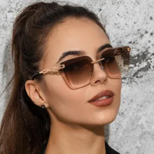 Unisex Chic Rimless Metal Hollow Out Design Square Sunglasses