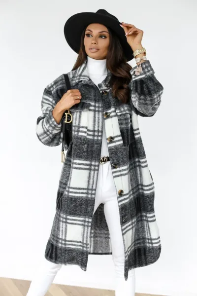 Women Autumn Casual Long Sleeve Plaid Lapel Single-Breasted Color Blocking Over Coat Shacket