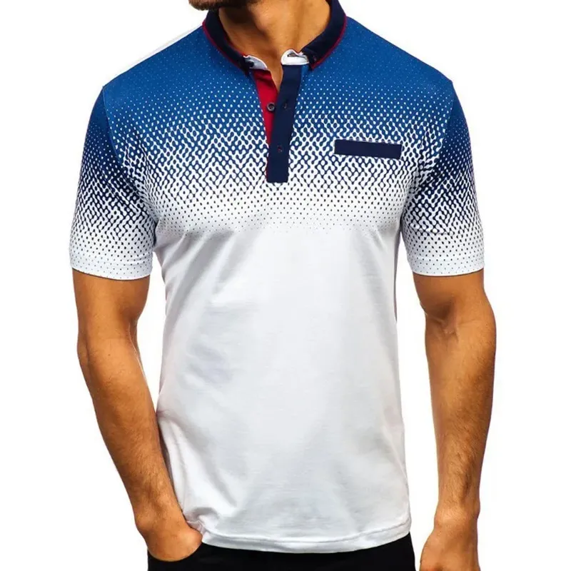 Men Casual Short Sleeve Lapel Polka Dot Color Blocking Polo Shirt