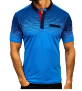 Men Casual Short Sleeve Lapel Polka Dot Color Blocking Polo Shirt