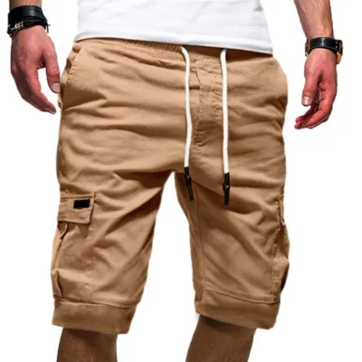Men Basic Mid Waist Drawstring Pocket Cargo Shorts