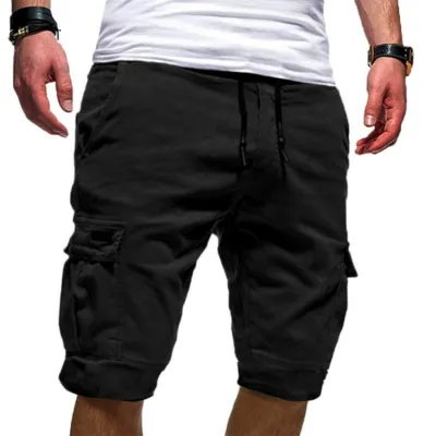Men Basic Mid Waist Drawstring Pocket Cargo Shorts