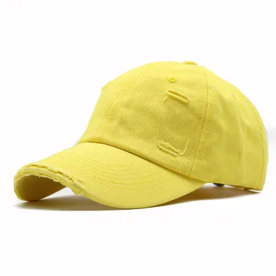 Men Spring Retro Solid Color All-match Ripped Cotton Dome Cap