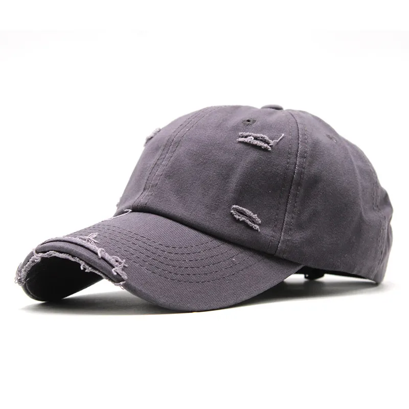 Men Spring Retro Solid Color All-match Ripped Cotton Dome Cap