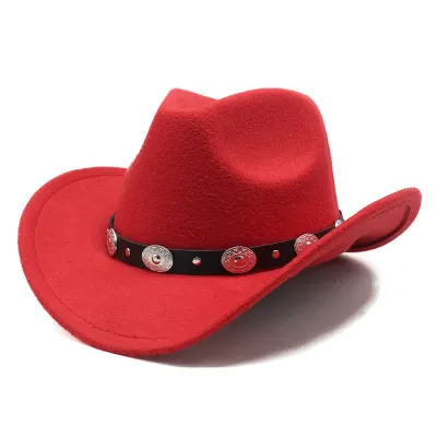 Unisex Vintage Metal Buckle Fedora Hat Solid Color Wool Felt