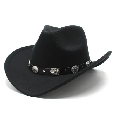 Unisex Vintage Metal Buckle Fedora Hat Solid Color Wool Felt