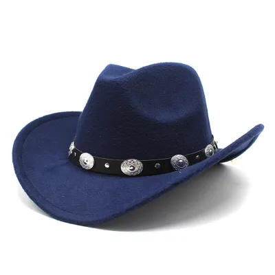Unisex Vintage Metal Buckle Fedora Hat Solid Color Wool Felt