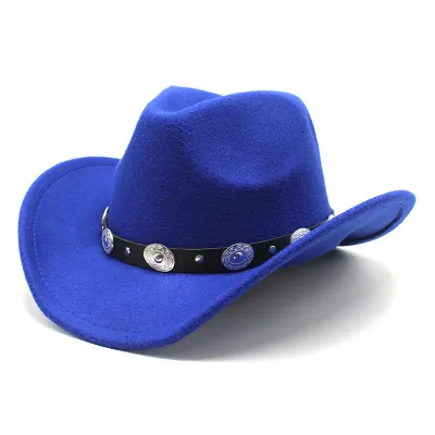 Unisex Vintage Metal Buckle Fedora Hat Solid Color Wool Felt